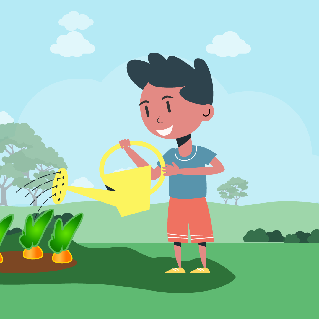 boy watering a garden